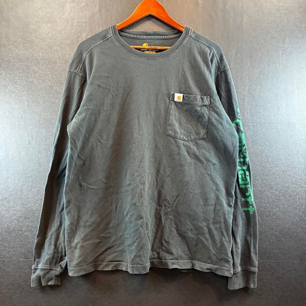 Carhartt Men's Grey and Green Shirt